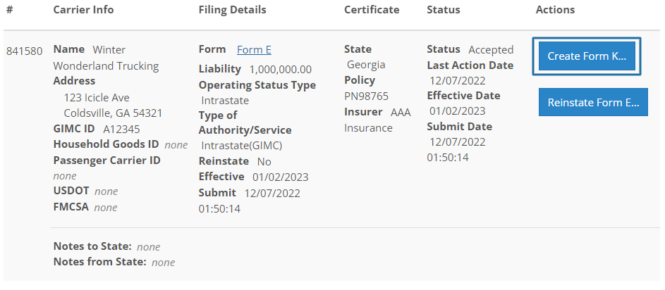Screen shot showing button to autopopulate Form K for Georgia.