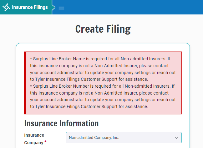 Example of error messages created when required information is missing or incorrectly entered for a California MC 65 M filing.