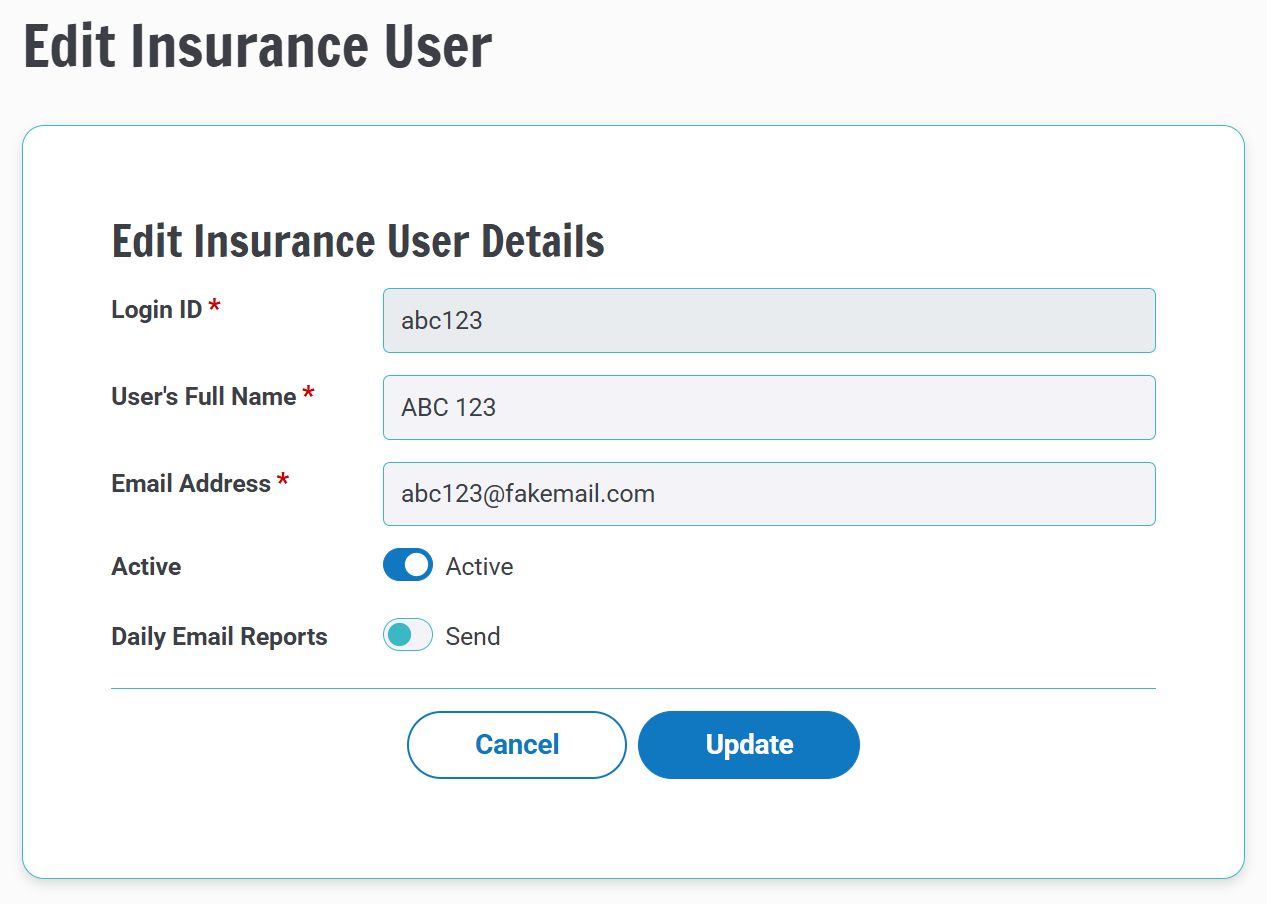 Screenshot showing the Edit Insurance User Details.