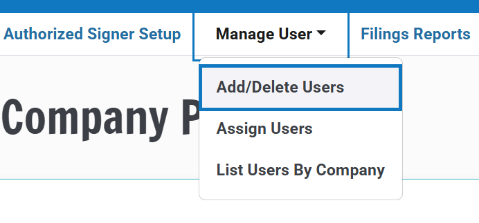 A screenshot showing how an admin user can add or delete insurance users.